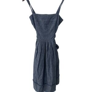 Talbots Petite Blue Chambray Frayed Hem Tie Waist Sundress Midi Sz10‎ NWT
